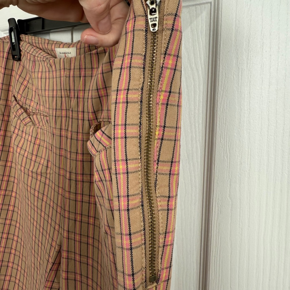 Anthropologie The Essential Slim‎ Plaid Cropped Pants Women's US 10 Pink Tan - Picture 11 of 13